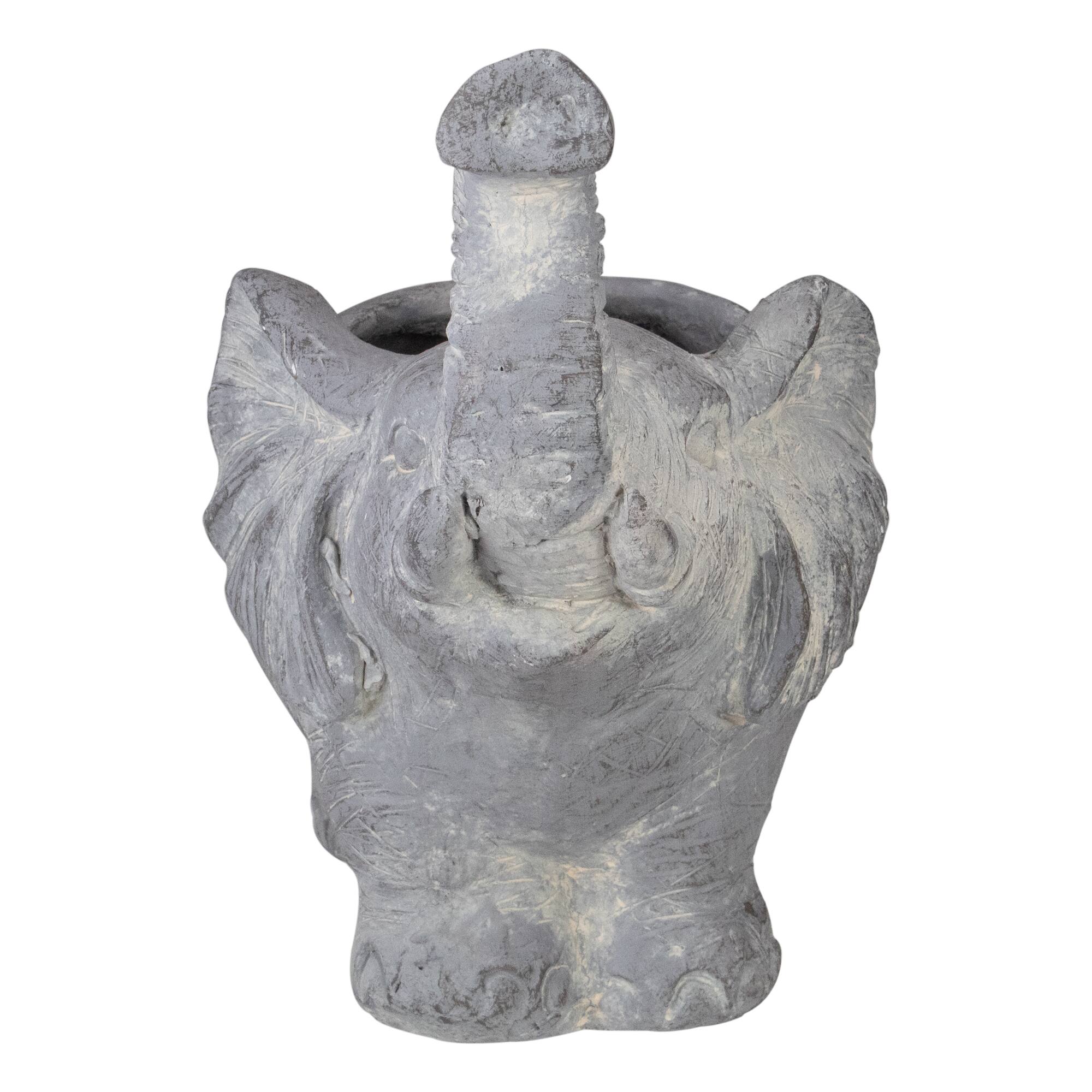 16" Gray Standing Elephant Outdoor Garden Planter